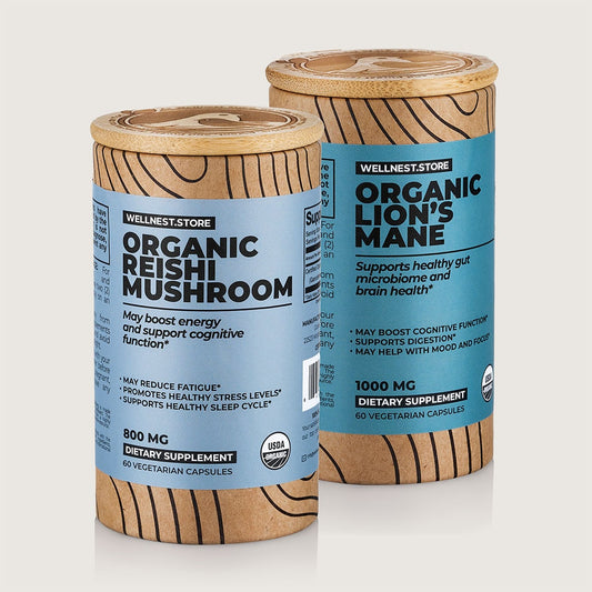 Focus Bundle: Organic Lion’s Mane Mushroom (60ct) + Organic Reishi Mushroom (60ct)