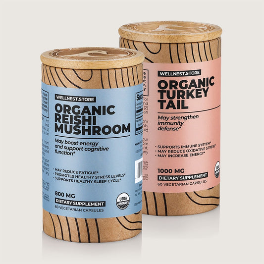 Energy Bundle: Organic Turkey Tail Mushroom (60ct) + Organic Reishi Mushroom (60ct)